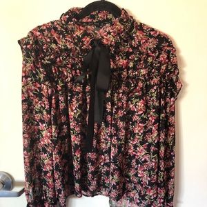 Zara Floral Shirt with Bow / Tie